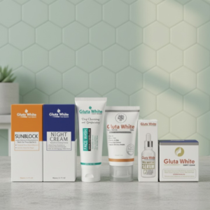 6 in 1 gluta white complete skincare set with sunblock night cream face wash day cream serum and bright cream