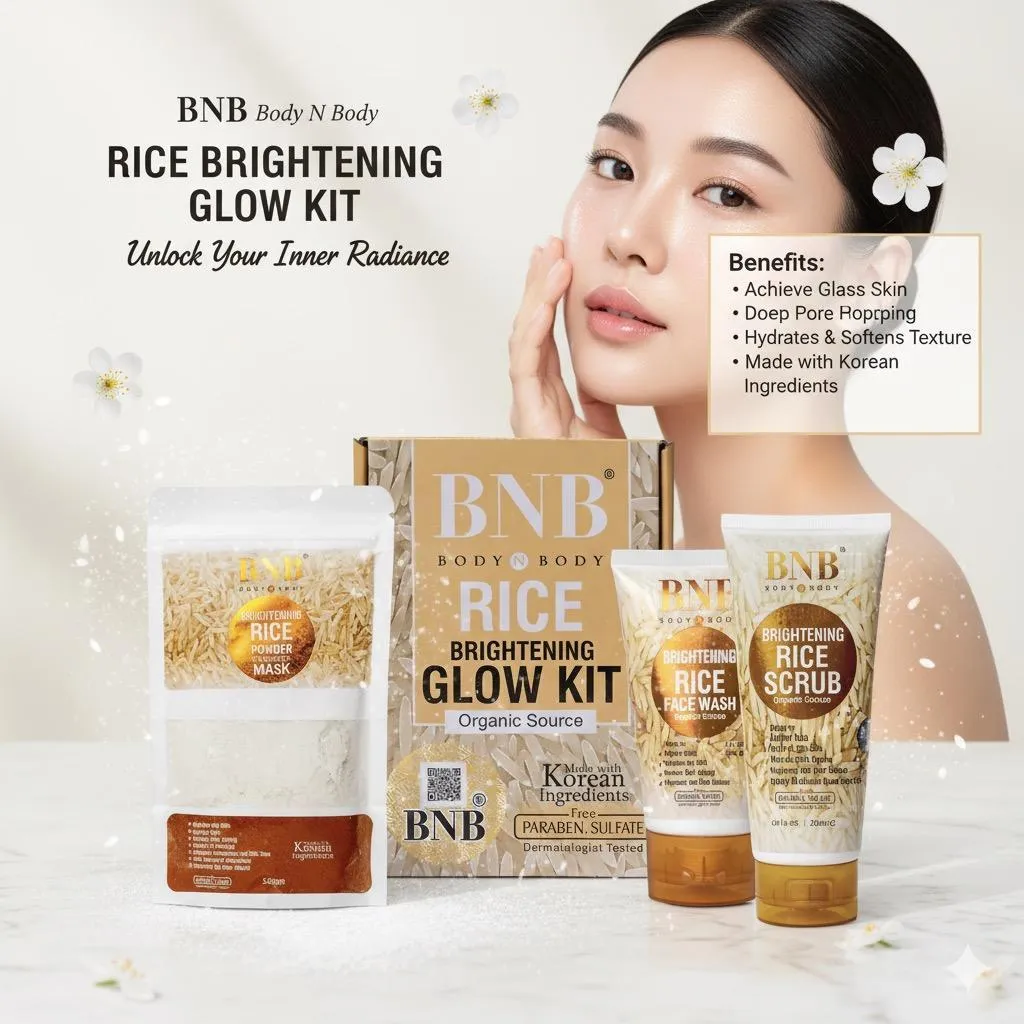 bnb rice brightening glow kit – organic rice face wash, rice scrub & rice powder mask for radiant & even skin tone bnb rice brightening glow kit – organic rice face wash, rice scrub & rice powder mask for radiant & even skin tone