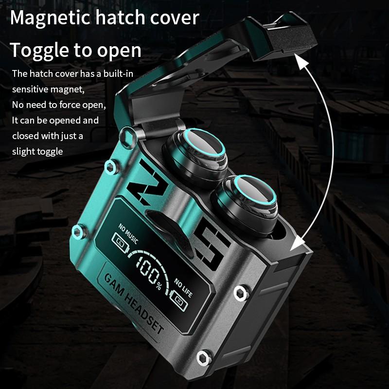 m25 gaming wireless earbuds tws bluetooth 5.3 headphones, magnetic hatch cover, 100% led display, low latency stereo sound, built in mic m25 gaming wireless earbuds tws bluetooth 5.3 headphones, magnetic hatch cover, 100% led display, low latency stereo sound, built in mic